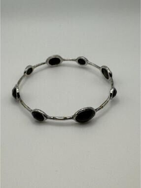 Ippolita Sterling Silver & Eight Stone Onyx Rock Candy Bangle Bracelet 9.5 in